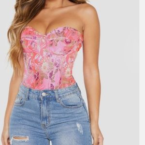 PLT PINK FLORAL JACQUARD SATIN CORSET